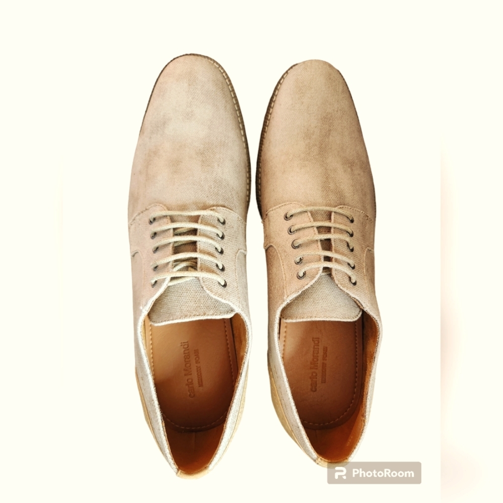 CARLO MORANDI Memory foam Derby shoes canvas & suade tan, size 11 shoes.